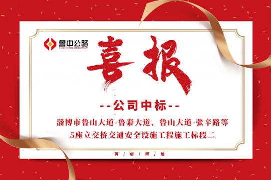 公司中标淄博市鲁山大道-鲁泰大道、鲁山大道-张辛路等5座立交桥交通安全设施工程施工标段